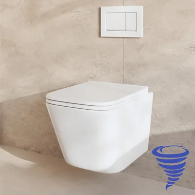 Produktbild von Wand-WC mit Unterputzspülkasten - Eckig Weiß - Betätigungsplatte Eckig Weiß - Linea