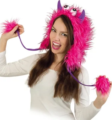 Monster Mütze pink KW 60 cm Plüschmütze Fasching Winter Karneval Straßenkarneval Mottoparty Halloween Kostüm-Zubehör