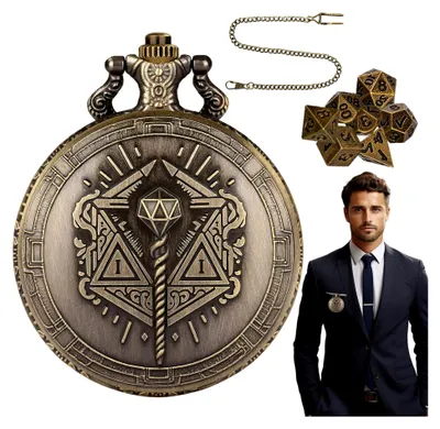 Produktbild von Würfelspiel-Halskette mit Taschenuhrwürfeln, tragbares Würfelspiel, Steampunk-Brettspiel, 7-teilig, Metallwürfel, Tischzubehör