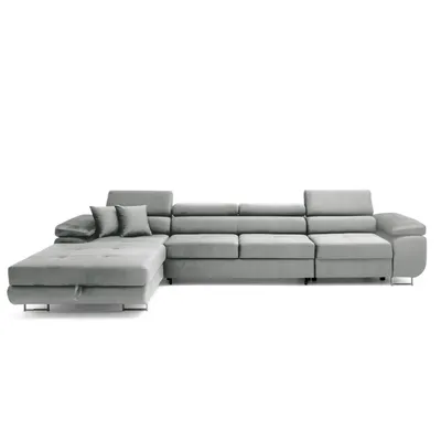 Produktbild von MUFFO Ecksofa ALONZO MAXI Links mit Schlaffunktion 125x195 Velours Hellgrau