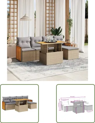 Produktbild von The Living Store 6-tlg. Garten-Sofagarnitur mit Kissen Beige Poly Rattan