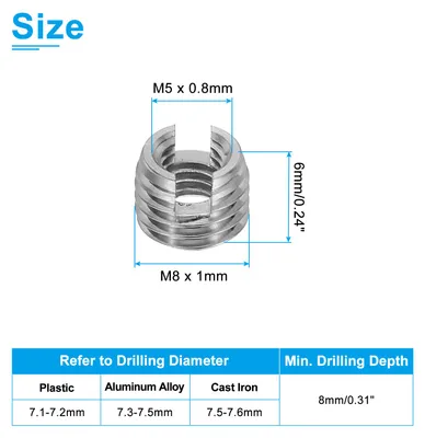 Produktbild von Selbstschneidender Gewindeeinsatz, 20 Stš¹ck M5 x M8 x 6mm 303 Edelstahl gewindeeins?tze Schlitzschraube Reparatur Eins?tze Muttern Hš¹lse Selbstschneidende eins?tze