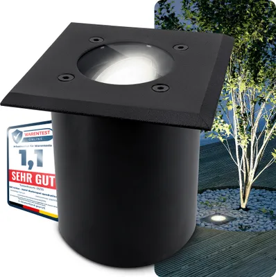 Produktbild von SSC-LUXon JUAVI Bodenleuchte Einbau aussen schwarz schwenkbar quadratisch - dimmbare Außenleuchte Garten mit GU10 LED neutralweiß 7W