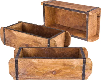 Produktbild von BigDean 3x Ziegelform 32x14x9 cm - Ein-Kammer - Vintage Holzkiste mit Metallbeschlägen - Ordnungsbox Allzweckkiste - Nachbau aus Altholz -