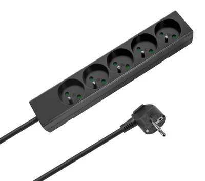 Zdjęcie produktu dla Rebel URZ3531-2-B, przedłużacz, 5 gniazd francuskich, 2 m, czarny