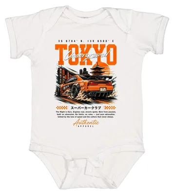 Zdjęcie produktu dla Autentyczny japoński samochód do driftu, styl Tokyo Underground, kultowy design Y2K, sportowy samochód, body typu "baby", kolor biały, rozmiar 6/12