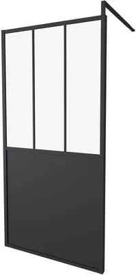 Produktbild von GELCO Duschtrennwand fix 100x200 cm, schwarz mattes Aluminium, 5 mm transparentes Glas, verstellbar 97,75–99,25 cm, mit ausziehbarer Verstärkungsstange
