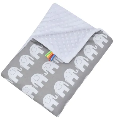 Produktbild von Babydecke Minky Kuscheldecke für Babys 75x100 cm Baumwolle Kinderwagen Krabbeldecke Elefant weiß