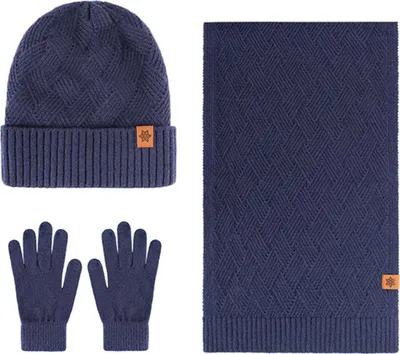 Produktbild von Herren-Wintermütze, Schal und Handschuhe, 3-teiliges Set: Warme Mütze, langer Schal, fleecegefütterte Handschuhe für kaltes Wetter