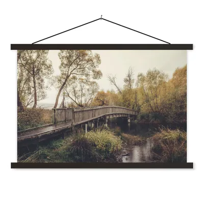 Produktbild von MuchoWow® Textilposter Herbst - Brücke - Bäume 150x100 cm mit schwarzem Rahmen - Schlafzimmer