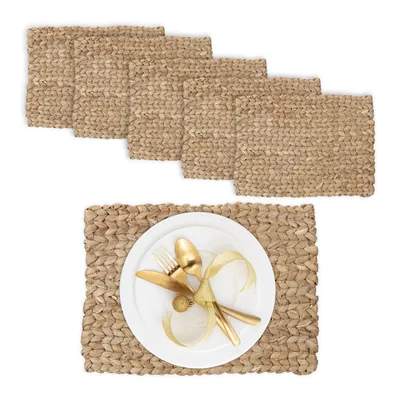 Immagine prodotto di Set di 6 tovagliette Relaxdays, design intrecciato, giacinto d'acqua, tovagliette, A x L x P: 1,5 x 42 x 30 cm, quadrate, decorative, color naturale