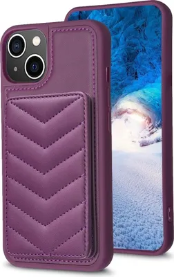 Zdjęcie produktu dla Dla iPhone 15 BF26 Wave wzór karty uchwyt uchwyt na telefon Case (Dark Purple)