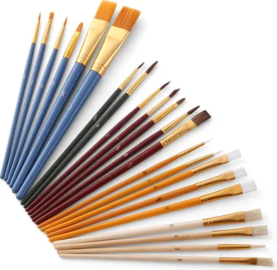 Produktbild von 25ks štetcov PaintBrushes Starter Kit obsahuje štetce z taklónu / štetín / konských vlasov a hubkové štetce na akryl, olej, akvarel, kvaš, maliarske potreby pre umelcov