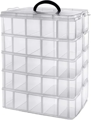 Produktbild von Sortierbox mit 5 Ebenen und 50 Fächern – Stapelbare Aufbewahrungsbox für Kleinteile – Bastelorganizer mit transparentem Design – Sortiersystem für Bastelmaterialien, Schmuck, Perlen und Werkzeuge