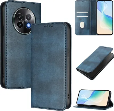 Obrázek produktu pro Pouzdro pro Realme 13+/Realme 13 Pro, vintage kožené pouzdro s RFID ochranou, přihrádkami na karty, stojánkem Modrý