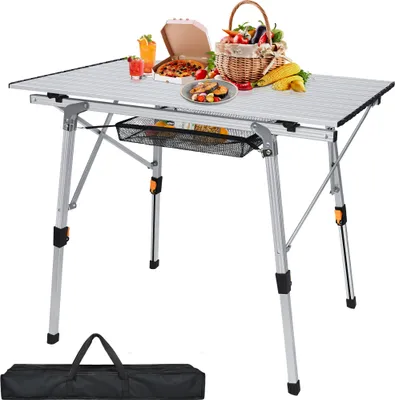 Produktbild von UISEBRT Campingtisch faltbar Klapptisch Aluminium Falttisch Camping Höhenverstellbar Campingtische mit Tragetasche Silber 90 x 53 cm bis 30KG