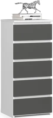 Produktbild von Kommode AKORD CL5 Weiß 40 cm 5 Schubladen Front Graphitgrau B40 x H92 x T35 cm