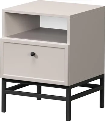 Zdjęcie produktu dla Szafka nocna Lorini z szufladą – nowoczesny, minimalistyczny design | Kolor: kaszmir/czarny