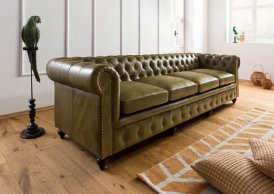 Produktbild von MASSIVMOEBEL24 Sofa 4-Sitzer Echtleder 274x82x75 grün CHESTERFIELD #304