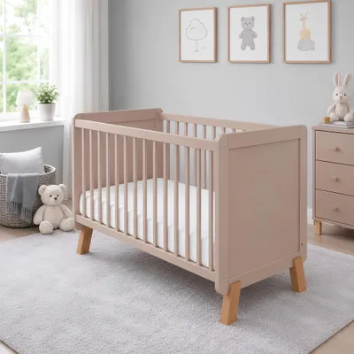 Produktbild von Baby-Delux Babybett Kinderbett 60x120 Lou Kaschmir-Beige Kiefernholz Schutzgitter Matratze
