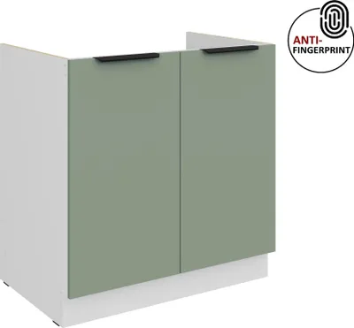 Produktbild von Küchen Spülenunterschrank 80 cm Küche ARIA Aquamarin ultra matt + Weiss matt, hochwertige Fronten mit Anti Fingerprint Beschichtung Küchenzeile Küchenblock