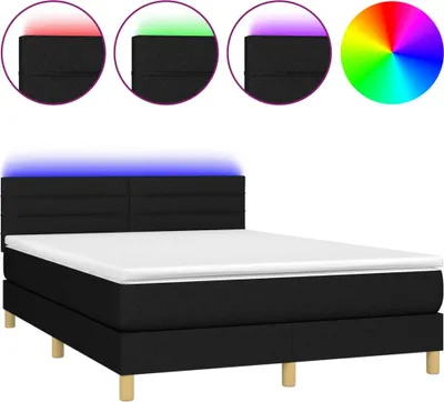 Produktbild von vidaXL Boxspringbett mit Matratze & LED Schwarz 140x190 cm Stoff