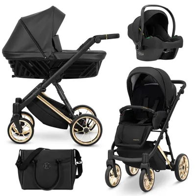 Image de Kunert Ivento Premium 3in1 poussette en anthracite avec cadre doré et accessoires