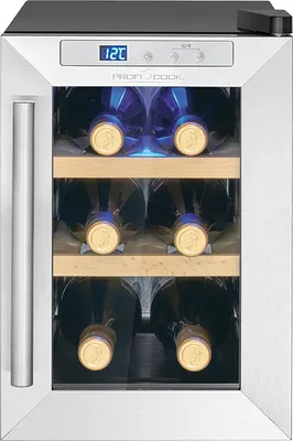 Produktbild von ProfiCook® Weinkühlschrank für 6 Flaschen, Getränkekühlschrank mit UV-beständiger Glastür, mit LED-Beleuchtung u. 3 Lagerebenen davon 2 herausnehmbar, Bereich: 11-18°C, 17L - PC-WK 1231