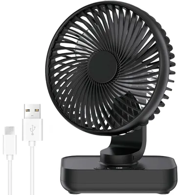 Produktbild von USB Ventilator Ultra Leise - 4000mAh Tischventilator, 4 Geschwindigkeiten, Mini Ventilator LED-Digitalanzeige für den Schreibtisch, Schwarz