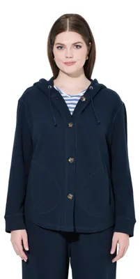 Productafbeelding van Ulla Popken dames sweatshirt met capuchon, model wafelpique, marineblauw, maat 46-48 E