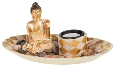 Produktbild von Buddha-Statue - Gold - Polystone - 27 x 17 x 12 cm - Teelicht