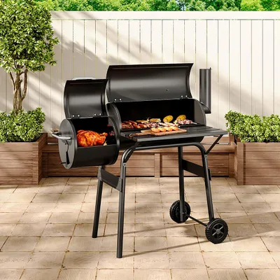 Produktbild von Livingandhome Holzkohlegrill mit Doppelkammer und 3 Rosten – für Smoken & Grillen