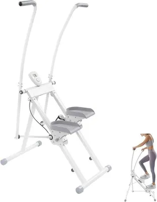 Productafbeelding van Verticale klimmachine - Kruistrainer stepper - Thuis fitness - LCD display tracking - 100 kg belasting - Wit