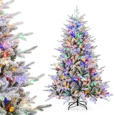 Produktbild von 186cm künstlicher Weihnachtsbaum mit 820 PVC-Spitzen, schneebedeckter Christbaum mit 260 mehrfarbigen LED-Lichtern & 8 Beleuchtungsmodi