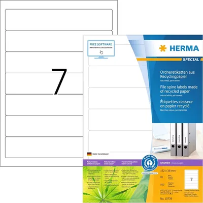 Immagine prodotto di HERMA 10739: Etichette adesive A4, 192x38 mm, bianche, permanenti, per raccoglitori a cartella stretti