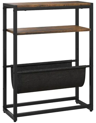 Produktbild von Beistelltisch, Couchtisch mit 3-stufiger Ablage, V-förmigem Magazinhalter 43 x 18 x 56 cm, Rustikal Braun