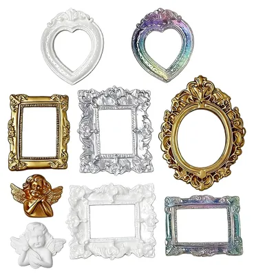 Produktbild von Mini Vintage Bilderrahmen | 9 Teile aus Resin für kleine Fotografie, Galerie Wand DIY Bildpräsentation, Tischdekoration und Schmuckprojekte