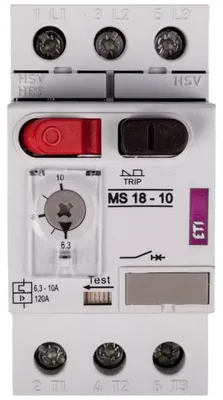 Immagine prodotto di Interruttore magnetotermico tripolare da 4 kW, 6,3-10A, modello MS18, codice 004600349