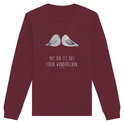 Produktbild von Mr. & Mrs. Panda Bio Pullover Turteltauben Liebe Größe L - Burgundy - Geschenk, Baumwoll, Hochzeitstag, Sweatshirt, Freundin, Sweater, Pulli, Partner, Freund
