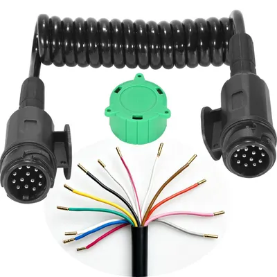 Produktbild von 2 Meter Verlängerungskabel für Anhänger, 13-polig, 12 V Spiralkabelverlängerung für Wohnwagen und Lkw