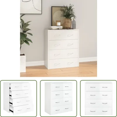 Produktbild von The Living Store Kommode mit 4 Schubladen 60x30,5x71 cm Hochglanz-Weiß