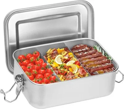 Produktbild von Famanu Lunchbox aus Edelstahl - 850 ml mit Fächern - auslaufsicher und BPA-frei