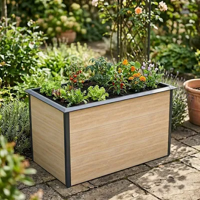 Produktbild von Hochbeet Design Gemüsebeet Pflanzbeet 150x75x77 cm mit Schneckenkante Holz-Optik