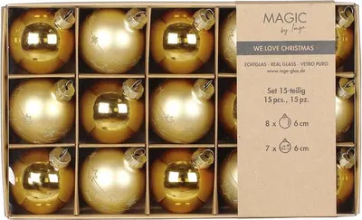 Produktbild von Weihnachtskugeln Glas 6cm Sterne Motiv 15 Stück - Inkagold