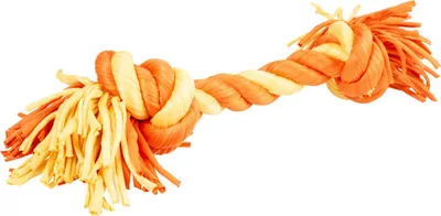 Produktbild von Duvo+ Zahnpflegeseil aus Sweaterstoff mit 2 Knoten orange/gelb, Größe: S