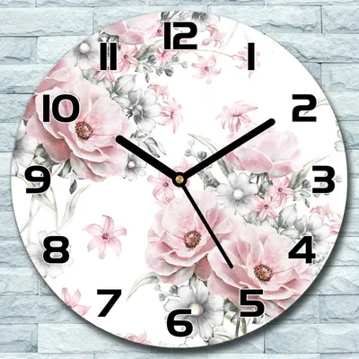 Produktbild von Wanduhr aus Glas Rund fi 30 Zarte Blumen Quarz Deko Schlafzimmer Büro