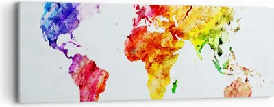 Produktbild von Bild auf Leinwand - Leinwandbild - Welt Karte Bunt Kontinente - 90x30cm - Wand Bild - Wanddeko - Leinwanddruck - Bilder - Kunstdruck - Wanddekoration - Leinwand bilder - Wandkunst - AB90x30-2799