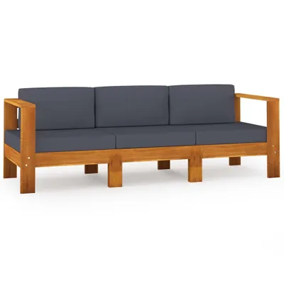 Produktbild von vidaXL 3-Sitzer-Gartensofa mit Dunkelgrauen Auflagen Massivholz Akazie