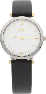 Imagen del producto de Reloj de pulsera para mujer Boccia 3362-01, con caja de titanio y correa de cuero negra