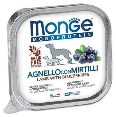 Productafbeelding van Monge monoproteïne hondenvoer, 150 gram - bakje. Smaak: lam en bosbessen